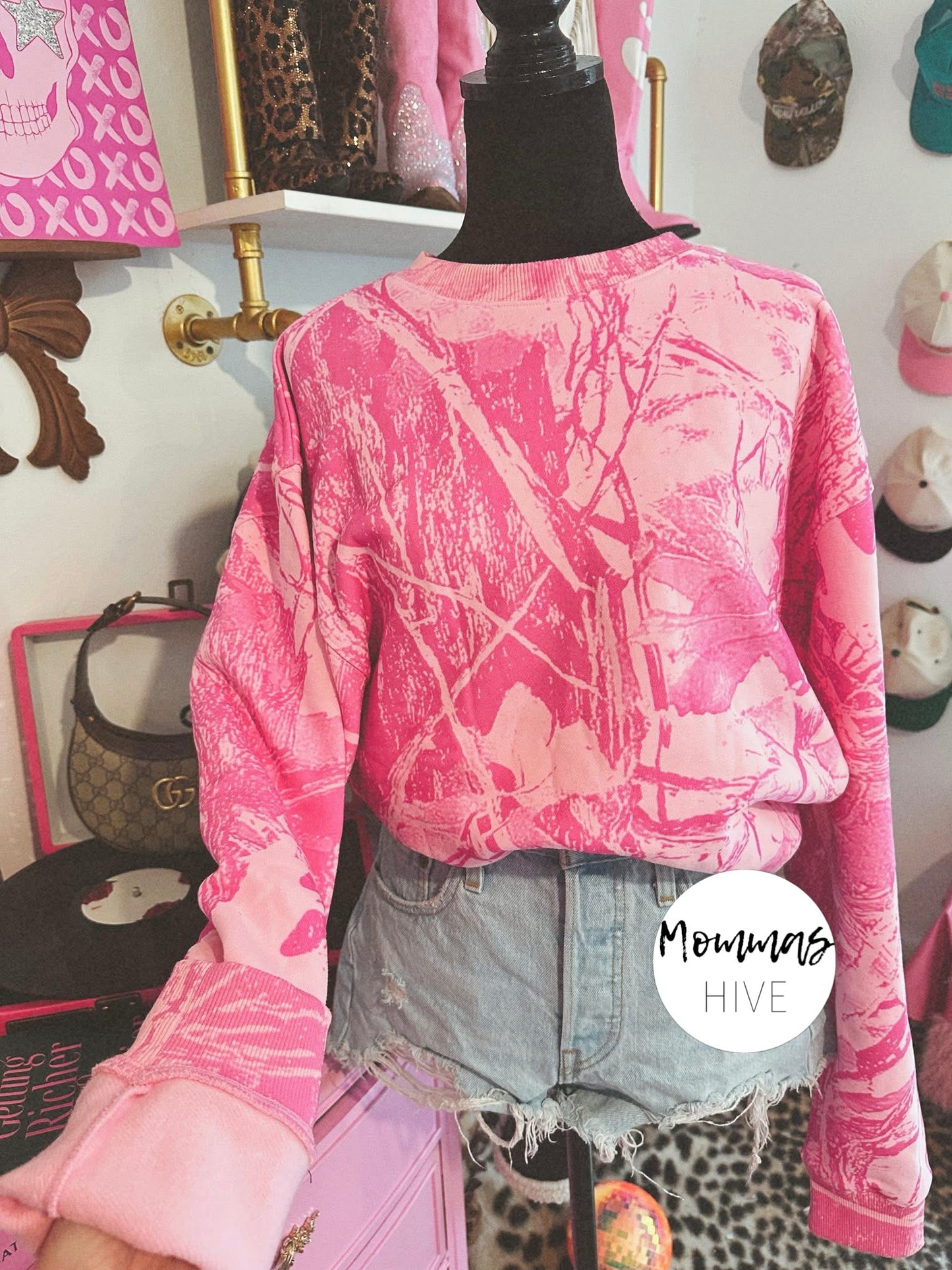 Pink camo oversized cotton crew