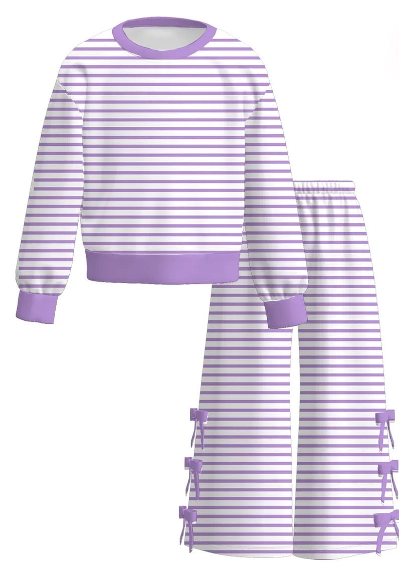PREORDER: Girls Stripe Print Bow Outfit Set