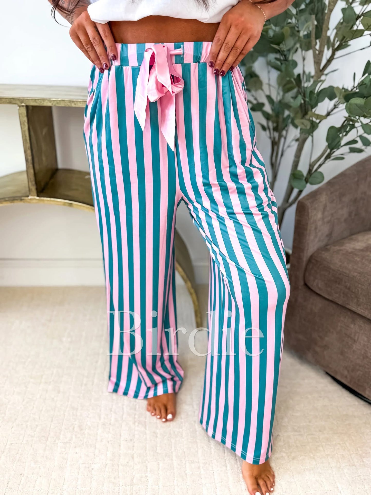 Stretchy Lounge Pants in Green & Pink