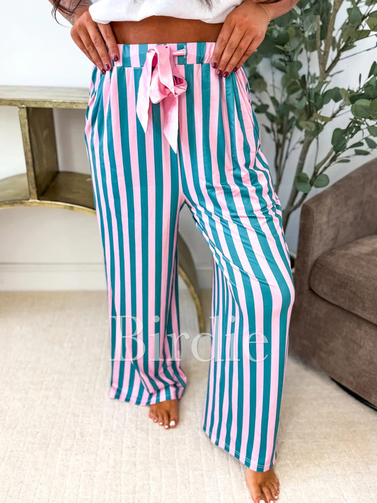 Stretchy Lounge Pants in Green & Pink