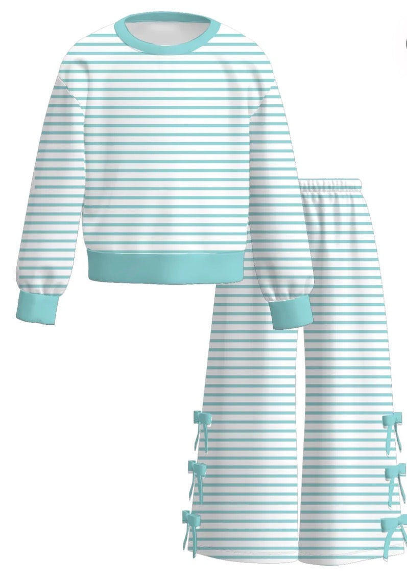 PREORDER: Girls Stripe Print Bow Outfit Set