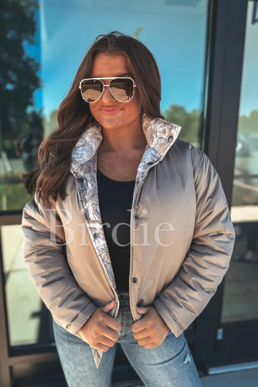 Reversible Puffer Jacket in Dark Camo