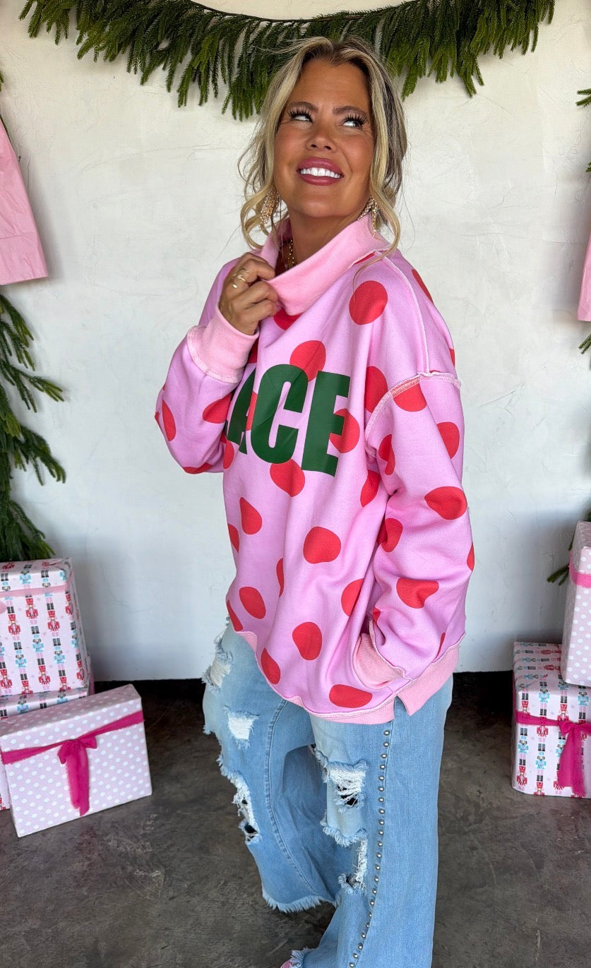 Peace & Polka Dot Mock Neck Pullover -Preorder ETA LATE OCTOBER