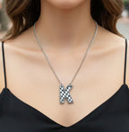 Checkered Initial Necklace - Black and White