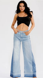 Two Tone Denim Wide Leg Pants