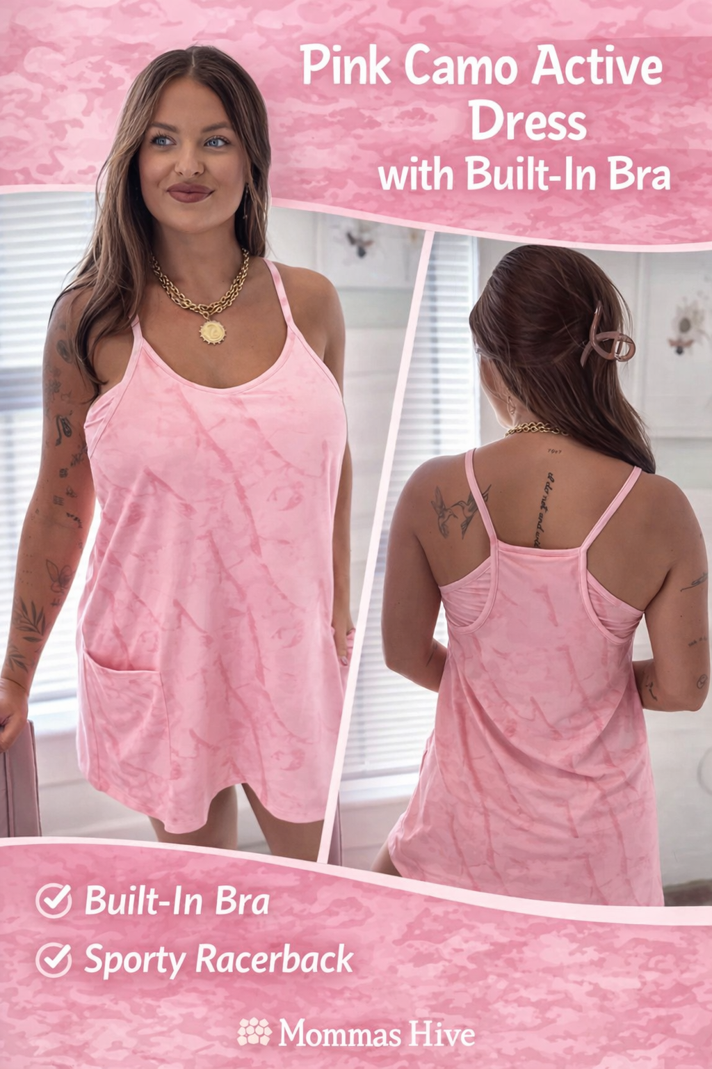Pink Camo dress with built in bra
