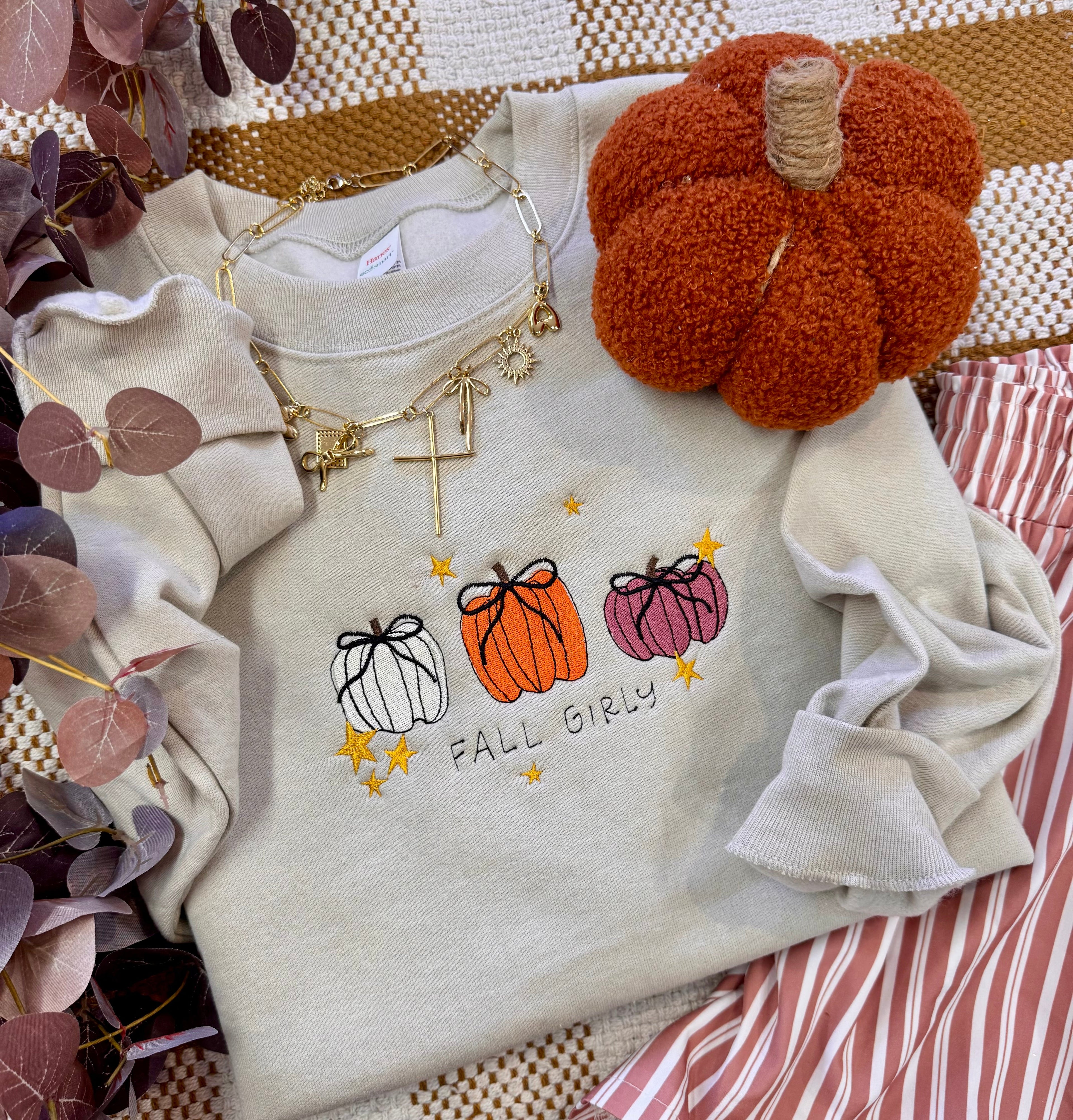 Fall Girly Embroidered Sweatshirt/Tee