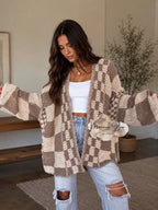 Oversized Checkered Knit Cardigan PreOrder
