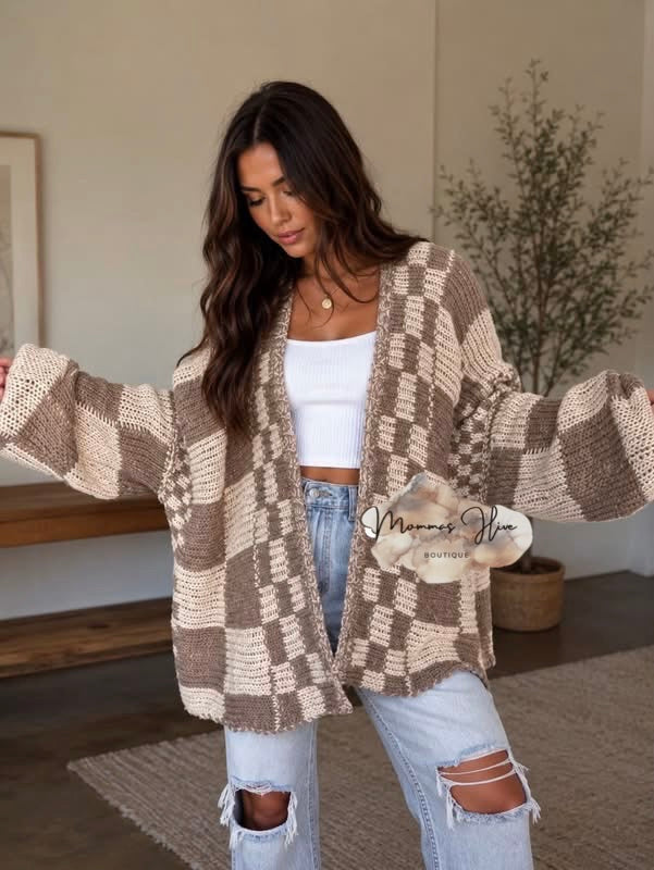 Oversized Checkered Knit Cardigan PreOrder