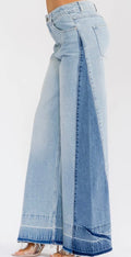 Two Tone Denim Wide Leg Pants