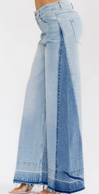 Two Tone Denim Wide Leg Pants
