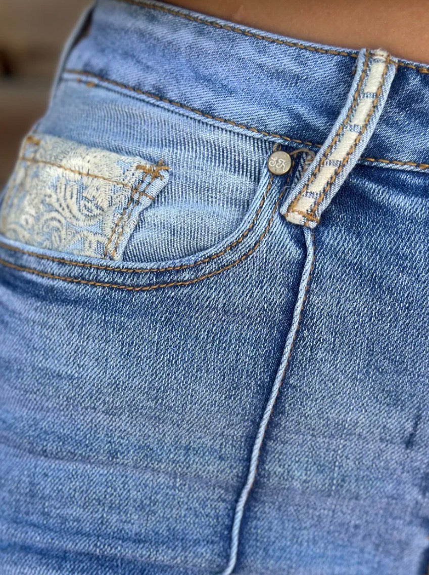 Kreek Embroidered Cuffed Jeans