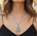 Checkered Initial Necklace - Black and White