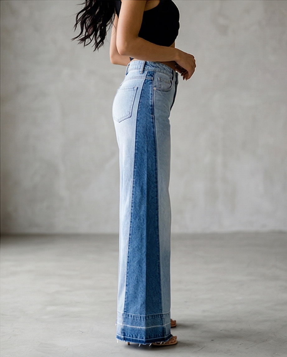 Two Tone Denim Wide Leg Pants
