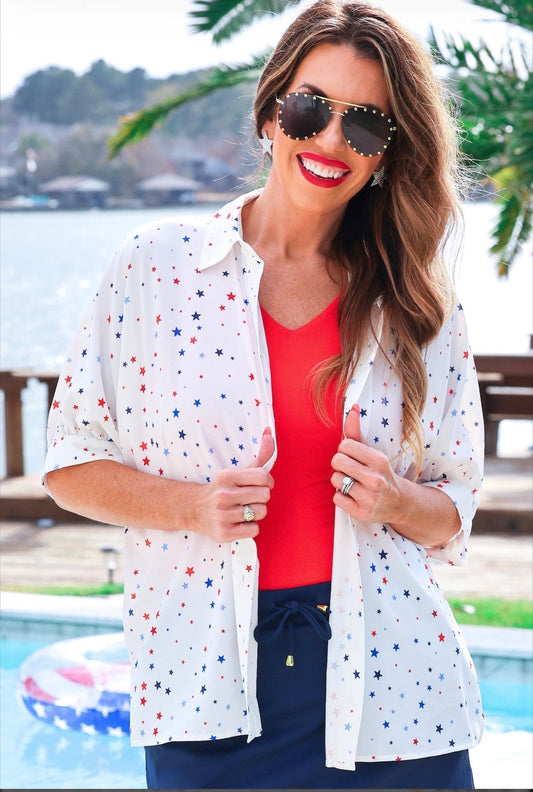 Preorder - Sutton Button Up Top - Patriotic Stars
