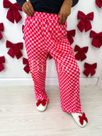 Pink & Red Checkered Stretchy Cozy Pants