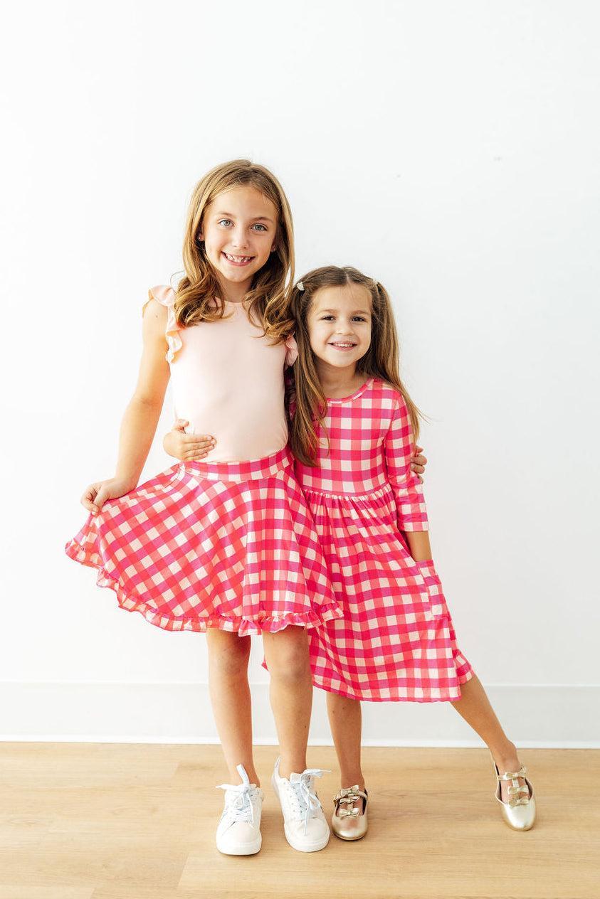 Hot Pink Gingham Ruffle Twirl Skort