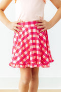 Hot Pink Gingham Ruffle Twirl Skort