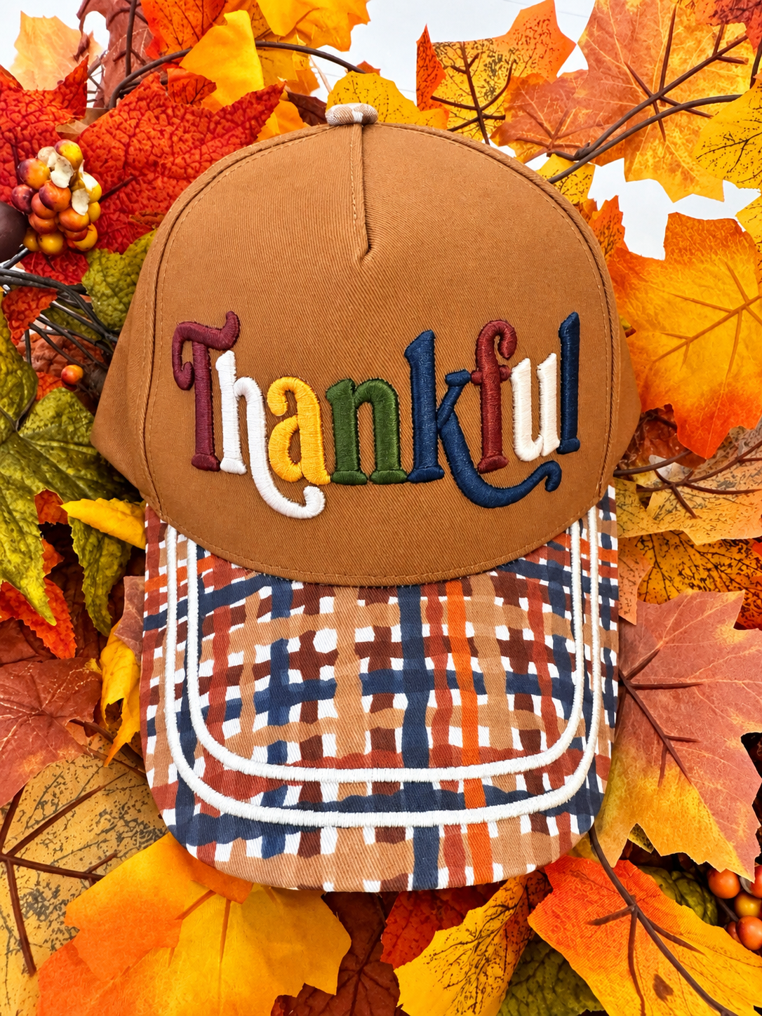 P&PD Wholesale RTS Thankful plaid hat with a classic red and black checkered pattern, stylish and cozy accessory for fall.