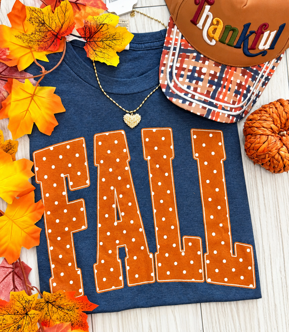 P&PD Wholesale RTS Fall Polka Dots Tee featuring a colorful polka dot pattern on soft fabric, perfect for casual autumn wear.