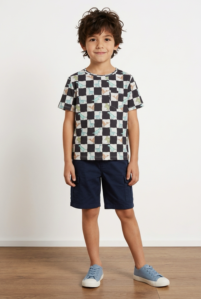 Boys Dino Checkers S/S Pocket Tee