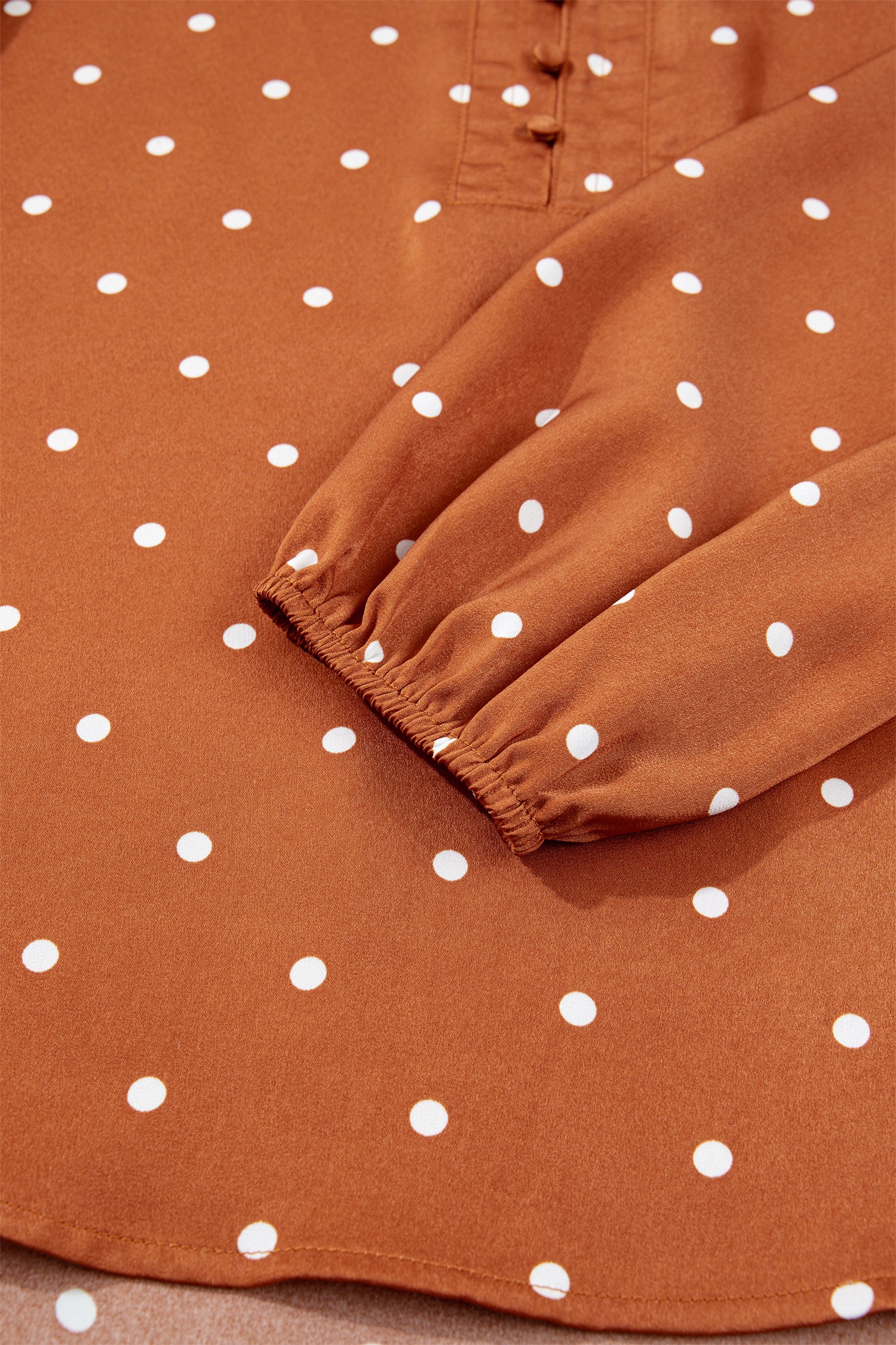 Brown Polka Dot Half Button V Neck Long Sleeve Blouse