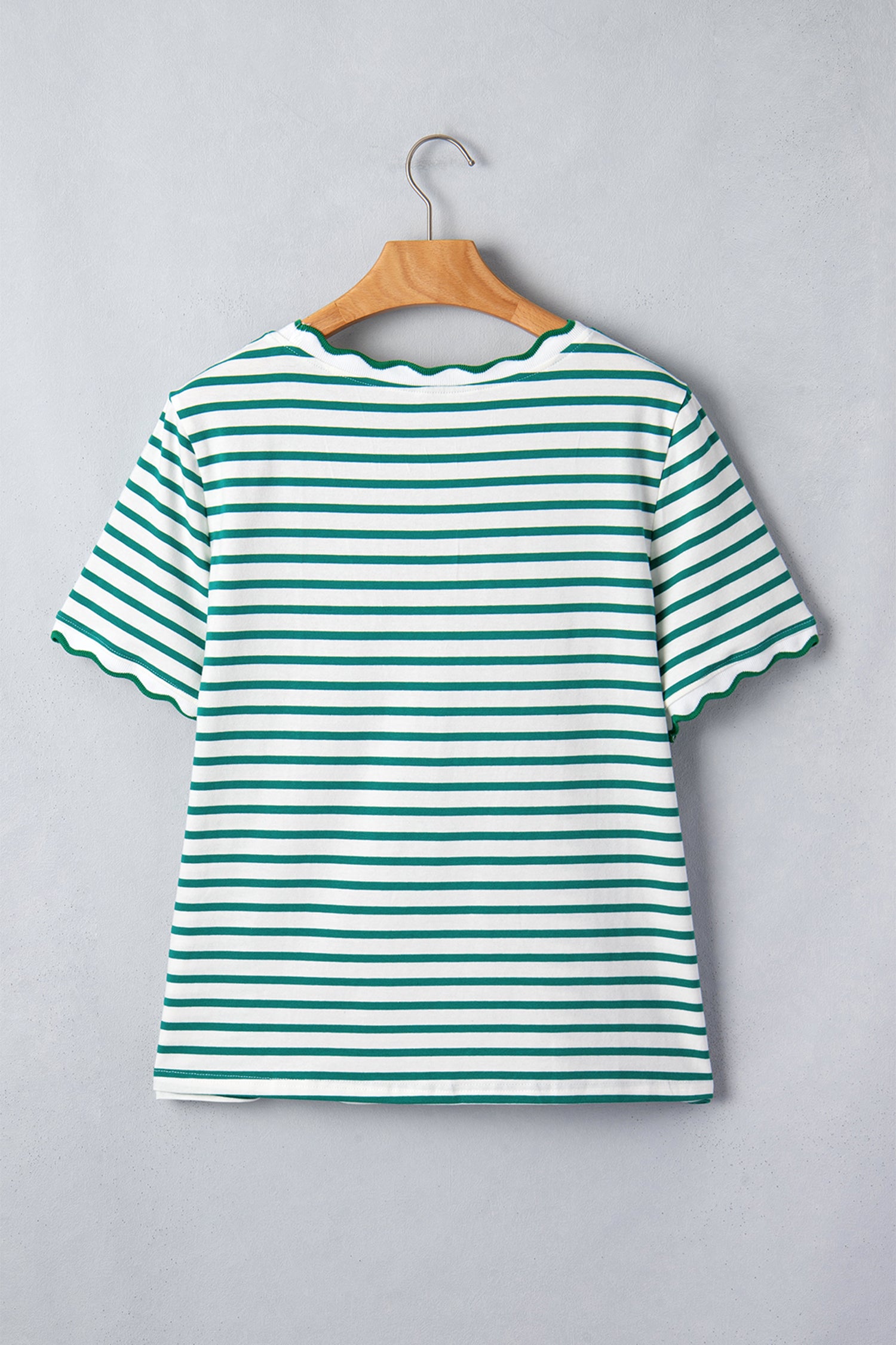 Black Stripe Scalloped Trim Round Neck T Shirt
