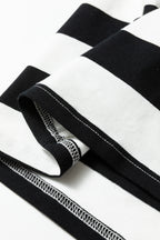 Black Stripe Floral Print Puff Sleeve Patchwork Blouse