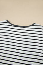 Gray Stripe V Neck Ruffle Contrast Sleeve Top Drawstring Pants 2pcs Set