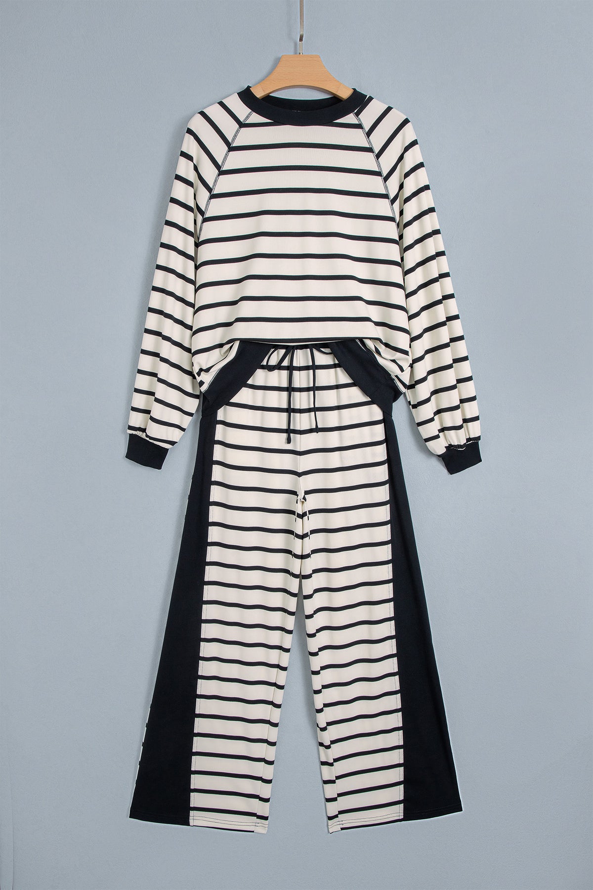 Stripe Relaxed Long Sleeve Top Color Block Detail Drawstring Pant Set