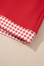 Fiery Red Gingham Trim Baggy Pullover 2pcs Short Set