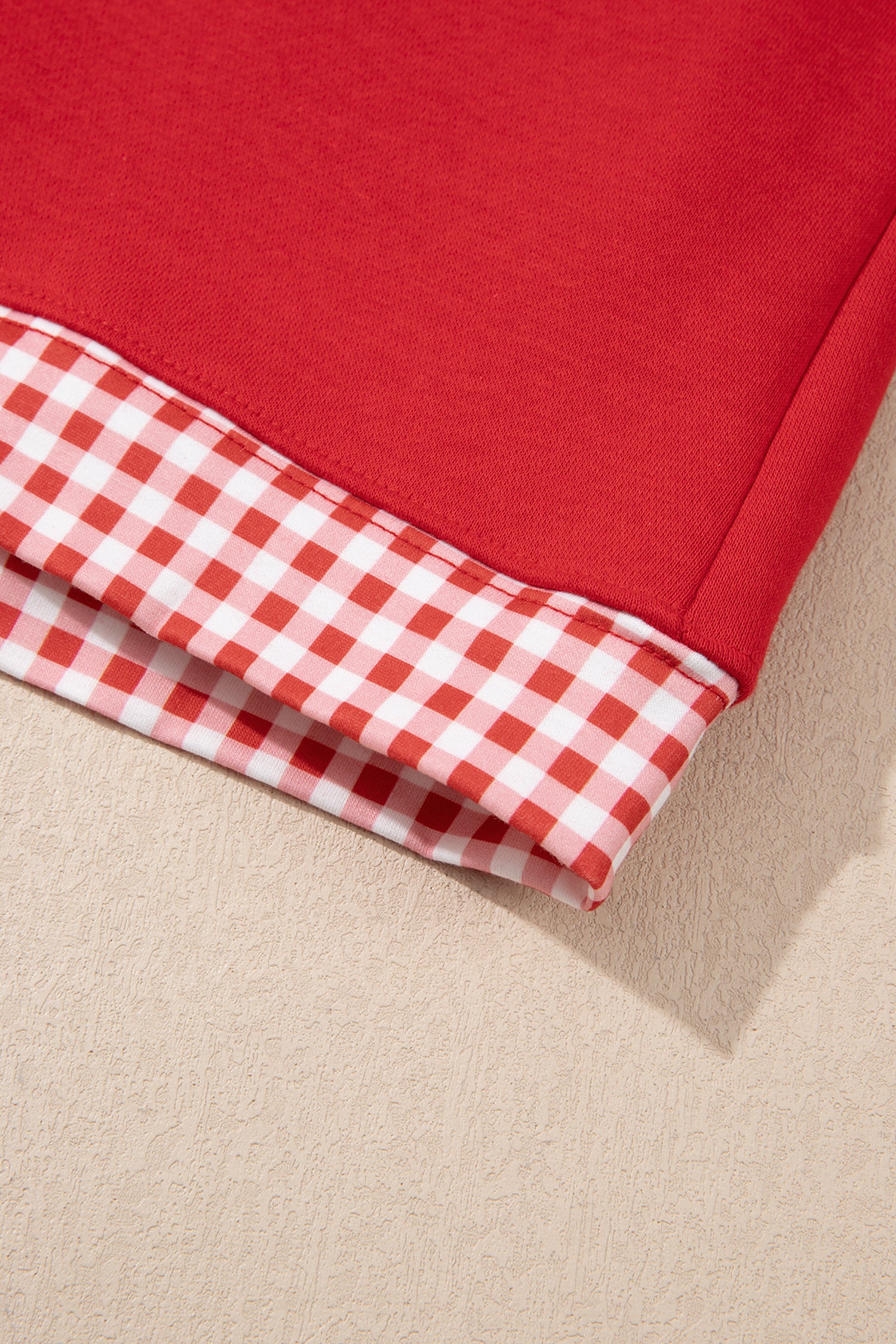 Fiery Red Gingham Trim Baggy Pullover 2pcs Short Set