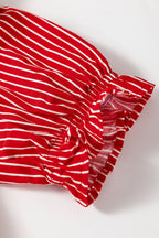 Stripe Ruffled Short Puff Sleeve Button Front Blouse