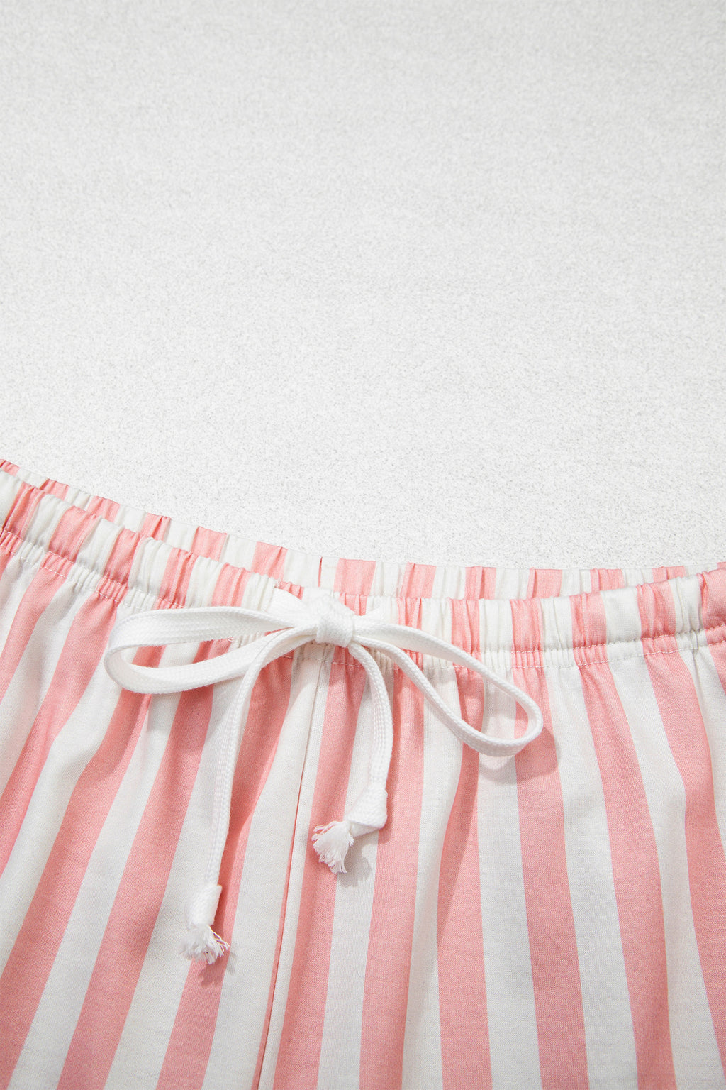 Smoke Green Striped Color Block Pullover Top Drawstring Shorts Set