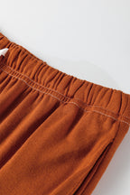 Contrast Stitching Buttoned V Neck Half Sleeve Top and Drawstring Flare Pants Set