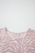 Khaki Abstract Print Cuffed Short Sleeve Loose Top Short Set