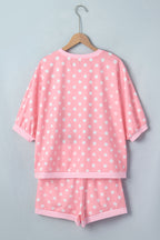 Sky Blue Polka Dot Oversized Top Drawstring Short Set