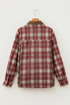 Red Contrast Plaid Long Sleeve Button Down Shirt