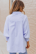 Smocked Cuffed Striped Boyfriend Shirt with Pocket
