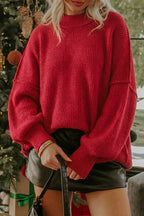 Chestnut Long Sleeve Ribbed Knit Stand Neck Regular Fit Sweater