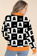 Black High Neck Drop Shoulder Geometric Print Sweater
