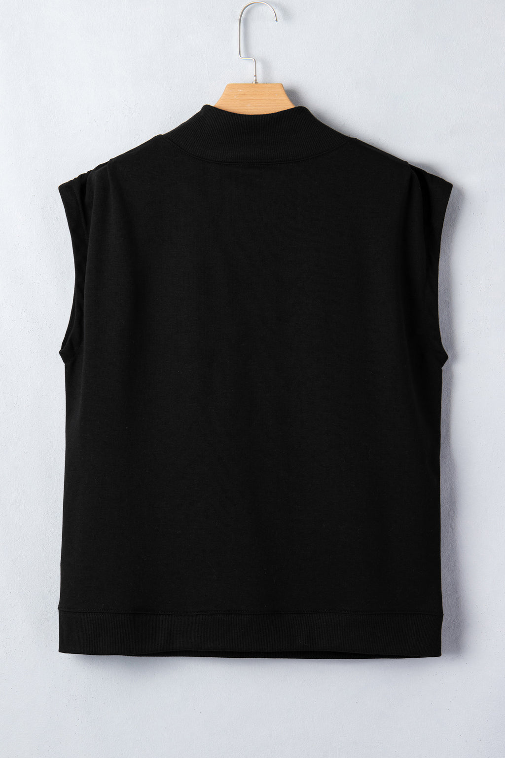 Black Solid Color High Neck Cap Sleeve Loose Top