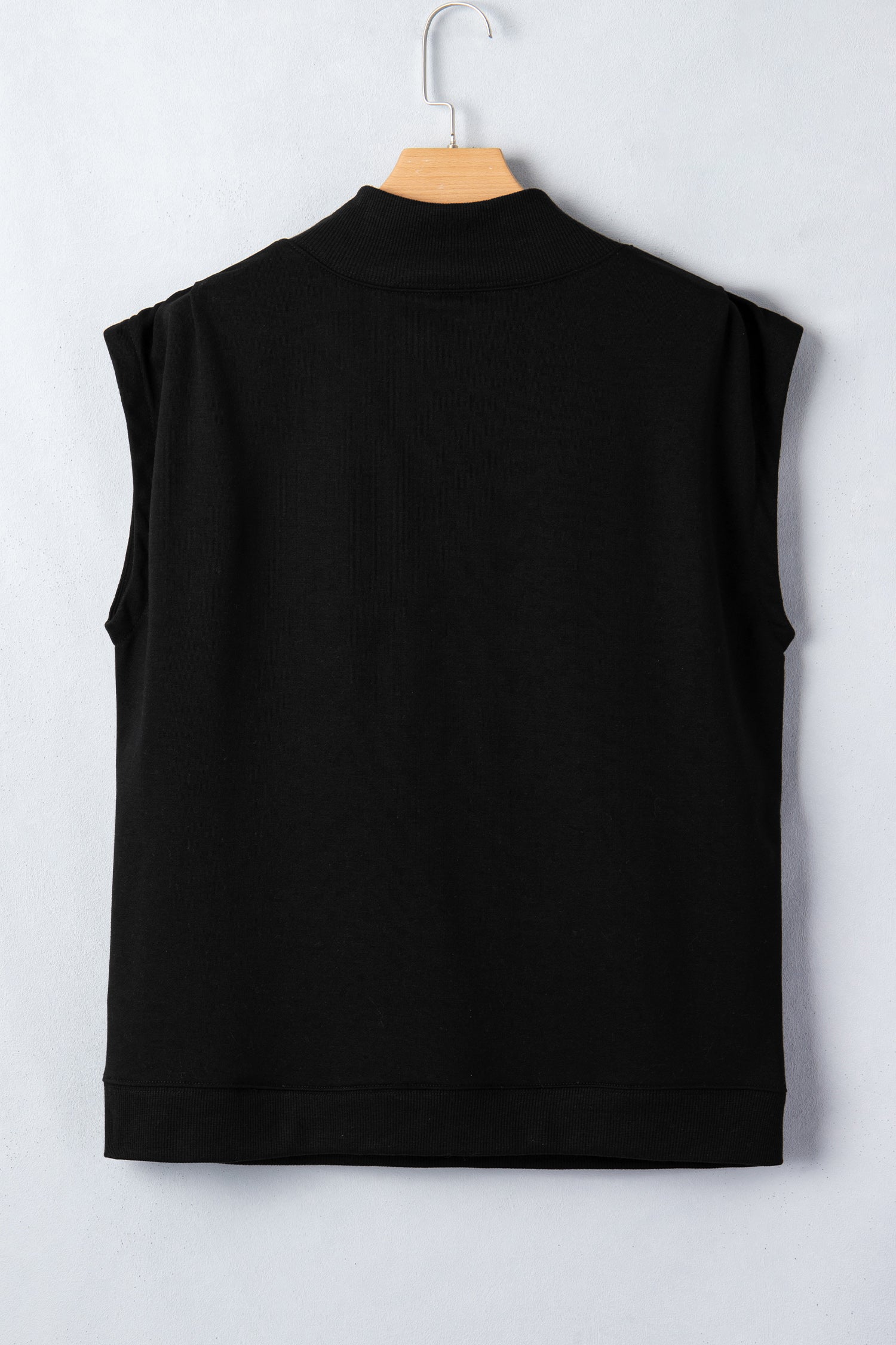 Black Solid Color High Neck Cap Sleeve Loose Top