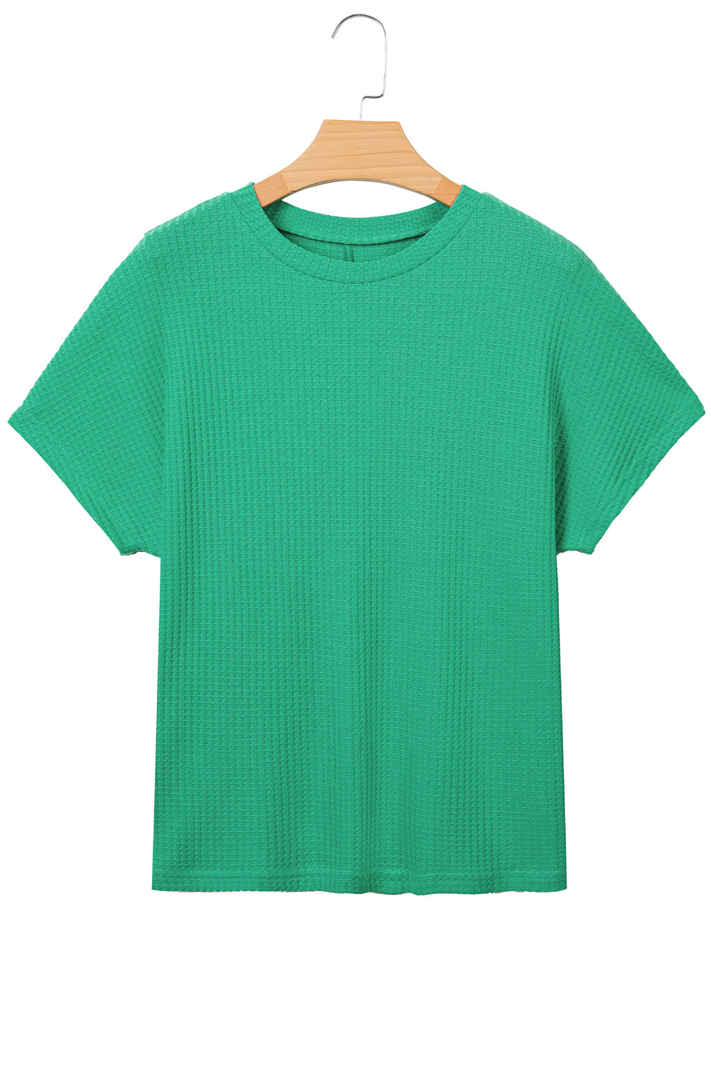 Sea Green Waffle Textured Knit Dolman Short Sleeve Loose Top