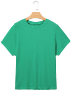 Sea Green Waffle Textured Knit Dolman Short Sleeve Loose Top