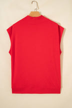 Black Solid Color High Neck Cap Sleeve Loose Top