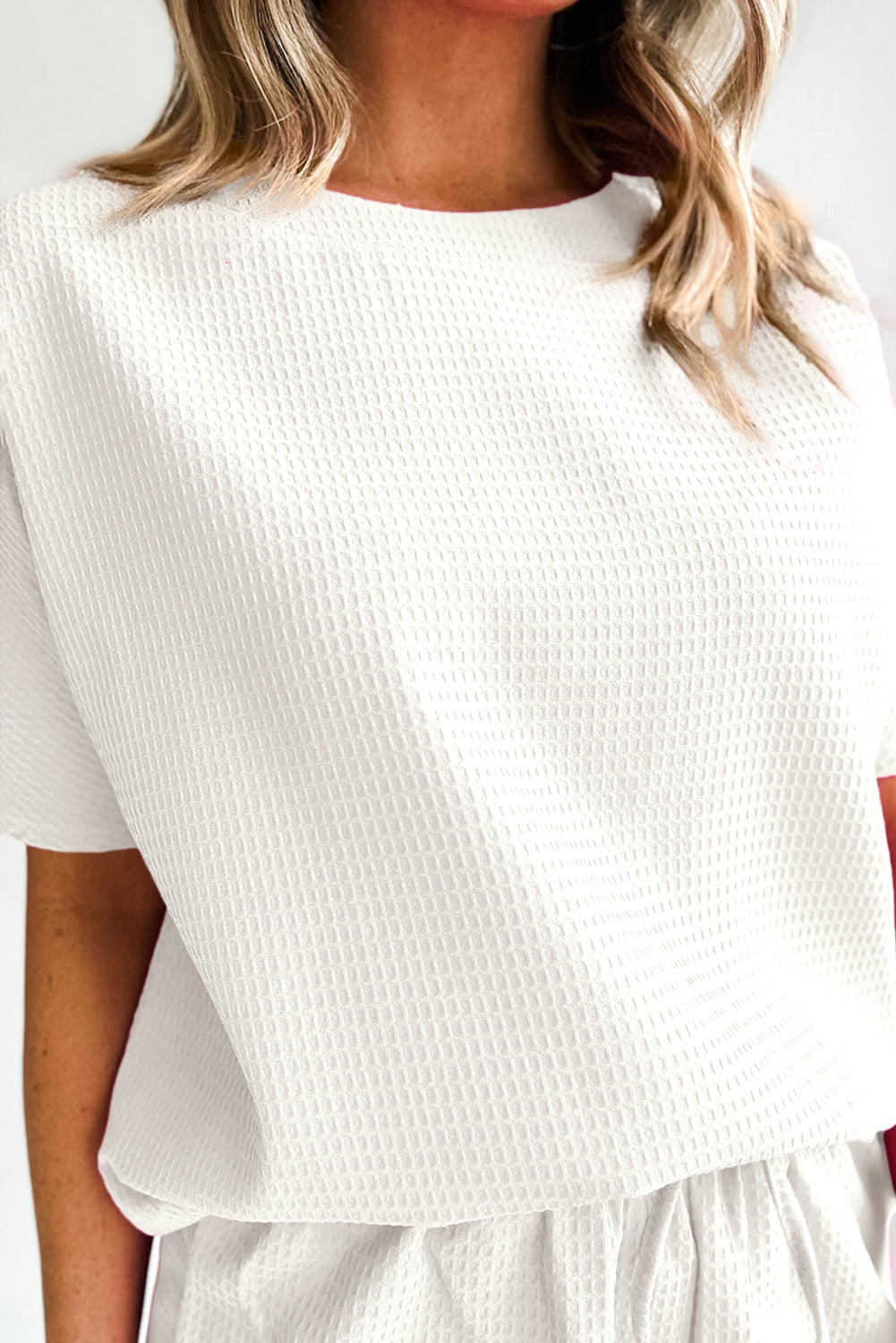 Casual Textured Tee and Drawstring Shorts Set