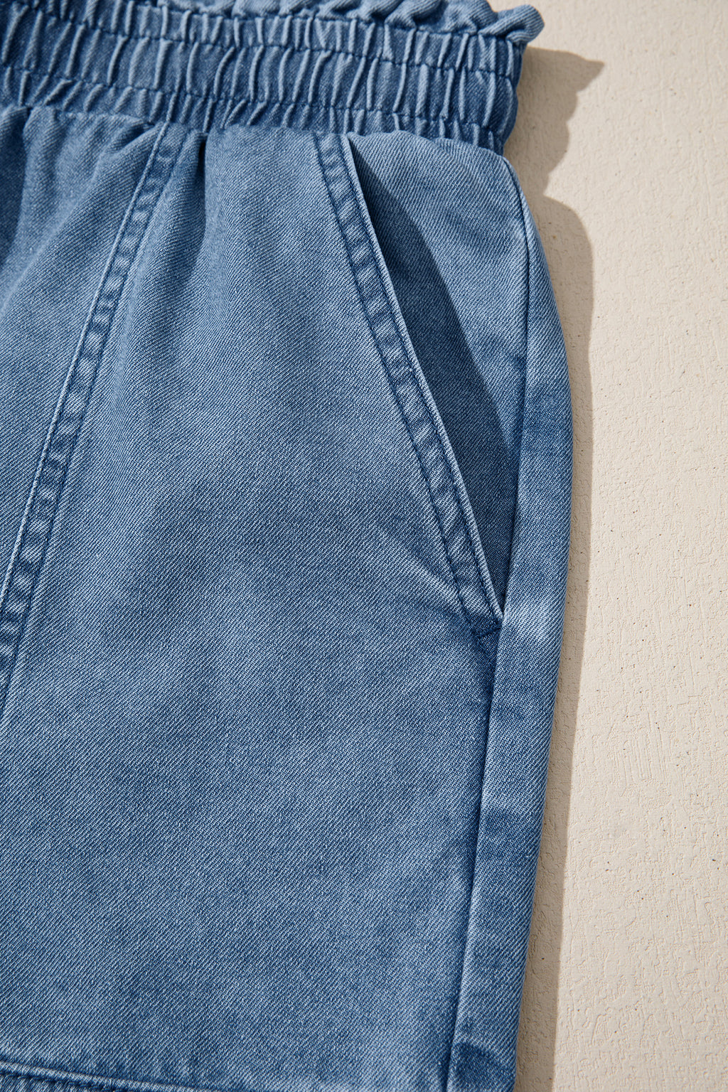 Dusk Blue Smocked Elastic Waist Denim Shorts