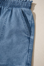 Dusk Blue Smocked Elastic Waist Denim Shorts