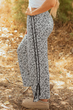Gray Leopard High Waist Side Bow Straight Leg